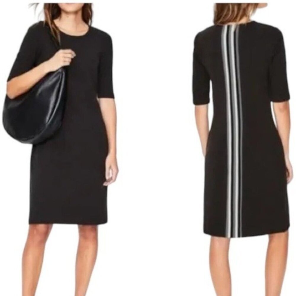 Boden Black Mini Dress women 2R pull on knit shift office striped casual formal